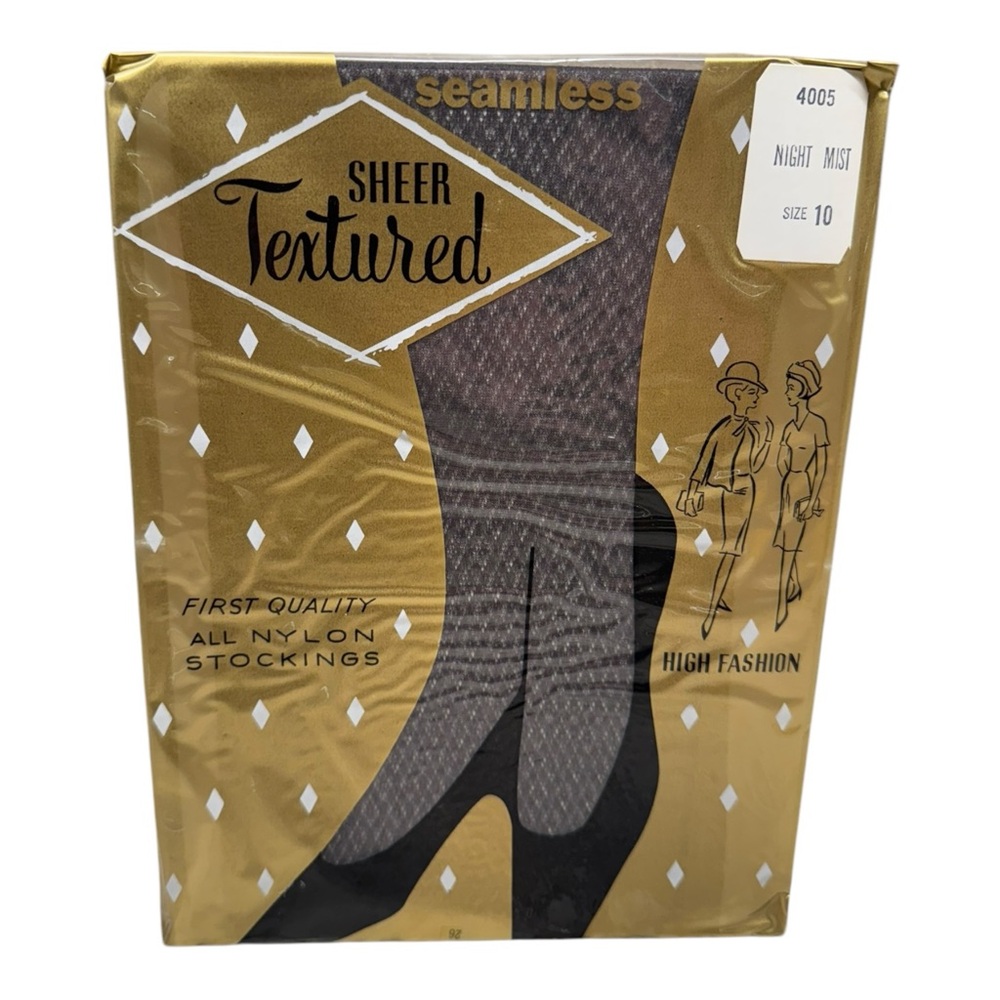 Vtg Lacy Lady First Quality Textured Seamless Nylon Stockings Night Mist 10